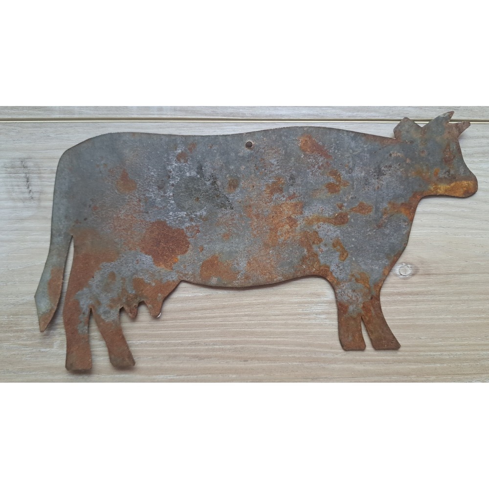 Vintage Rustic Metal Cow Weathervane Silhouette Primitive Farmhouse Rusted Art